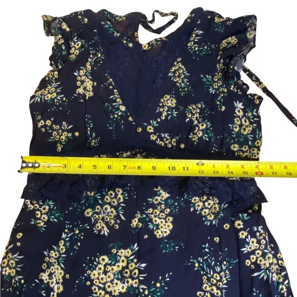 Sugarlips Floral Flutter Sleve Navy Blue Dress Women’s size L - Picture 7 of 13
